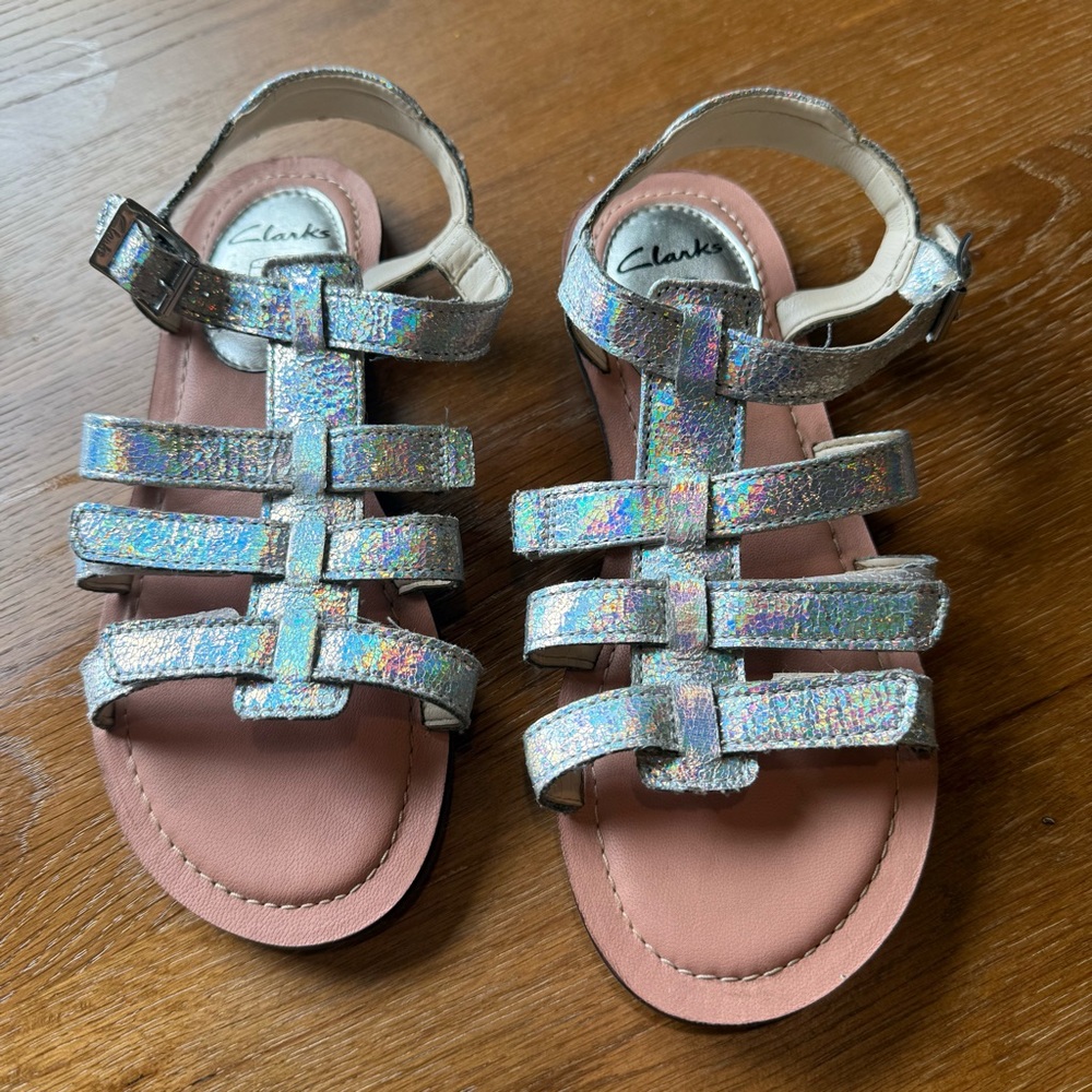 Clarks Kids Silver Sandals Size 3.5 UK 4 US 36 or Roughly 6 WM